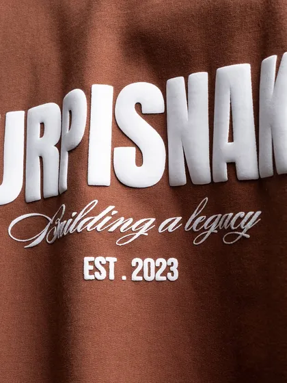 A detailed close-up of a t-shirt's 3D puff print logo. This type of macro shot is essential for showing product quality and unique features that might be missed in a wider shot.