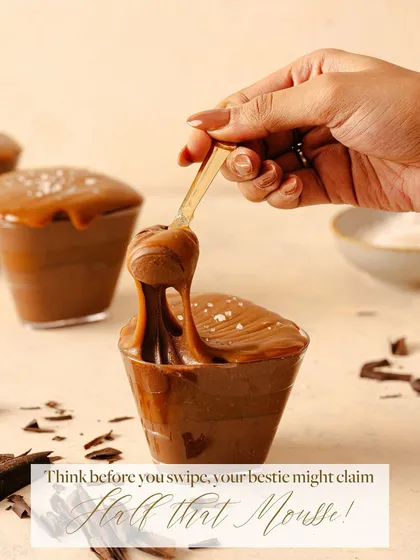Because some friendships are meant to be gooey and a little salty. Celebrate Friendship’s Day with my dark chocolate and salted caramel mousse cups.