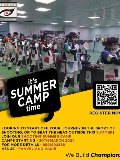 An advertisement for my summer camps at the Panvel and Vashi locations. The image shows a full range of young shooters in action, giving parents an idea of the professional and engaging environment I provide.