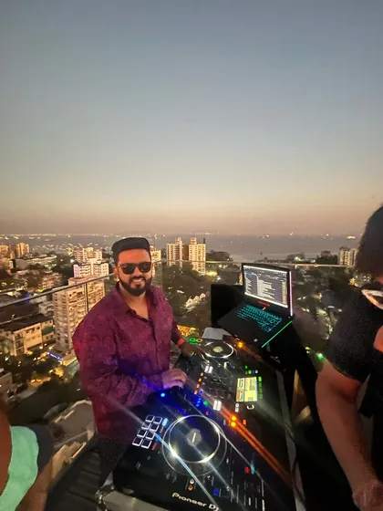 The night looks wonderful from this rooftop console in Mumbai.