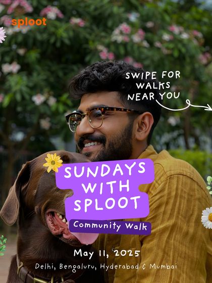 A smiling dog parent and his happy Labrador, the perfect poster duo for our 'Sundays with Sploot' events.