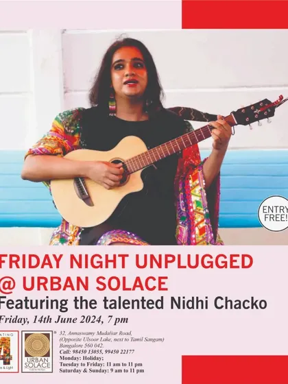 The official poster for Nidhi Chacko's performance. We love supporting local singer-songwriters and giving them a platform to share their music.