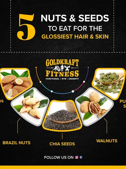 For glossy hair and skin, include these nuts and seeds in your diet. Almonds, Brazil nuts, chia seeds, walnuts, and pumpkin seeds are packed with essential micronutrients.
