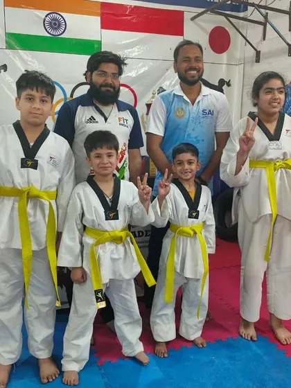 Another group of our proud yellow belts. We have a large and thriving beginners' program.