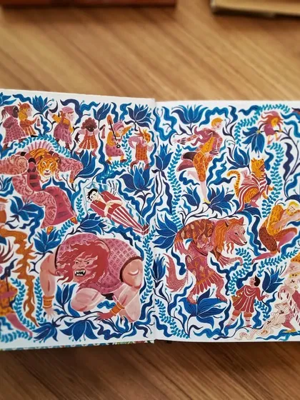 A vibrant and intricate endpaper from 'Gender Swapped Fairy Tales', showcasing the diverse characters within.