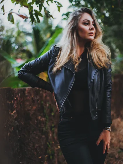 Another shot from the same outdoor series, with a focus on a strong, determined pose.