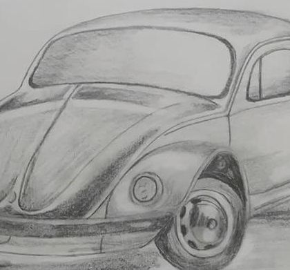 A classic Volkswagen Beetle, sketched by a student. Drawing cars is a great way to practice perspective.