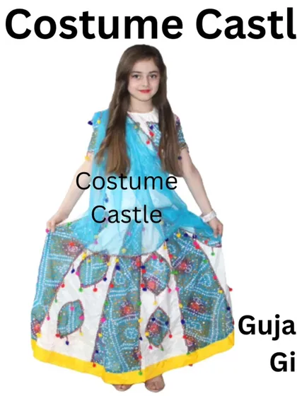 Get ready for Garba night with this beautiful Gujarati girl costume. This chaniya choli is perfect for Navratri celebrations and is available for rent.