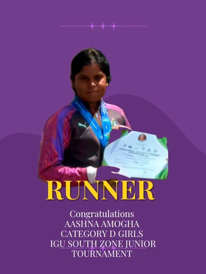 Congratulations to Aashna Amogha for securing the runner-up position in the Category D Girls division at the IGU South Zone Junior Tournament.