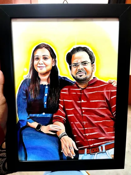 A framed couple portrait for a client from Dhanbad. I use quality frames to make sure my sketches are ready to be displayed and gifted as soon as you receive them.
