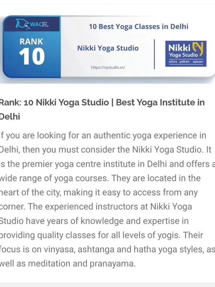We are thrilled to be ranked among the top 10 yoga institutes in Delhi. This motivates us to continue providing the best possible guidance to our students.