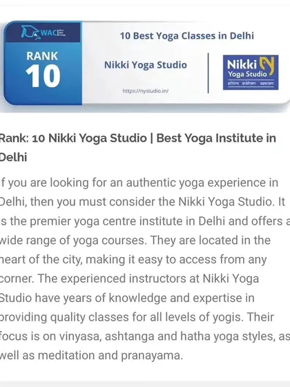We are thrilled to be ranked among the top 10 yoga institutes in Delhi. This motivates us to continue providing the best possible guidance to our students.