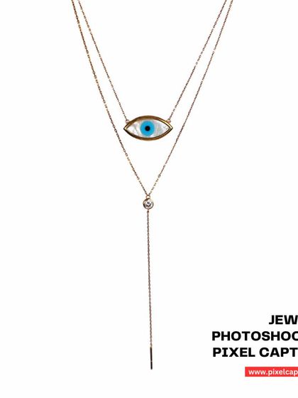 An e-commerce ready image of a layered evil eye necklace, isolated on a white background.