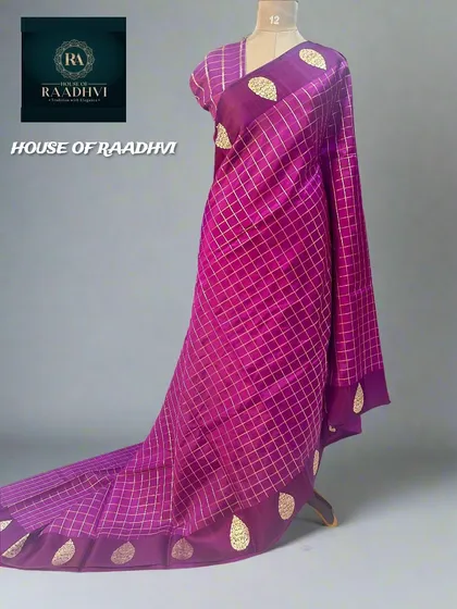 The purple and magenta version of our checks pattern pure Banaras lightweight silk saree.