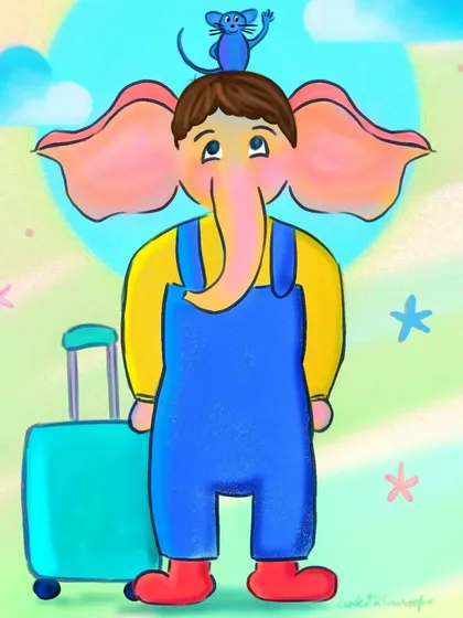I had so much fun with character design that I created a second, more whimsical version of Ganesha. Here he is, ready for an adventure, reminding us that he is with us on all our journeys.