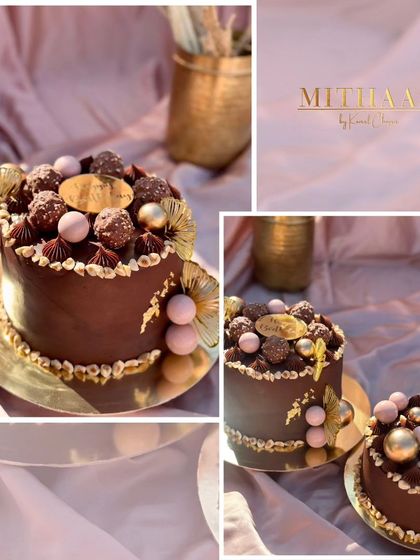 Another view of my luxurious Ferrero Rocher cake. The combination of rich chocolate, crunchy hazelnuts, and elegant gold details makes it a true centerpiece.