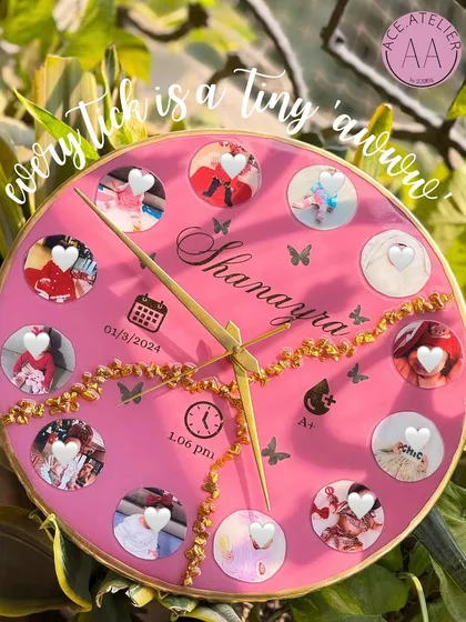 Another beautiful angle of the 'Shanayra' baby clock, capturing how every tick marks a tiny, adorable moment.