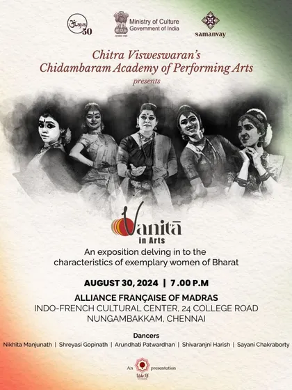 An invitation to "Vanita in Arts," a production celebrating exemplary women of Bharat, curated by Smt. Usha RK. I had the privilege of presenting the goddess Saraswati as part of this show in Chennai.