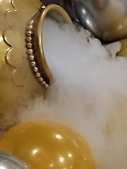 This is a close-up of the dry ice fog effect I use. The thick, white smoke pours from a decorative pot, creating a magical, cloud-like layer on the floor that is completely safe for indoor events.