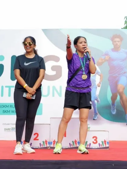I bring star power to elevate your event. Here, legendary boxer and Olympian Mary Kom addresses the crowd at the UKG Unity Run, inspiring participants and adding a layer of prestige to the corporate wellness initiative.