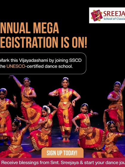 Our annual mega registration is on. Mark this Vijayadashami by joining our UNESCO-certified dance school and receiving my blessings.