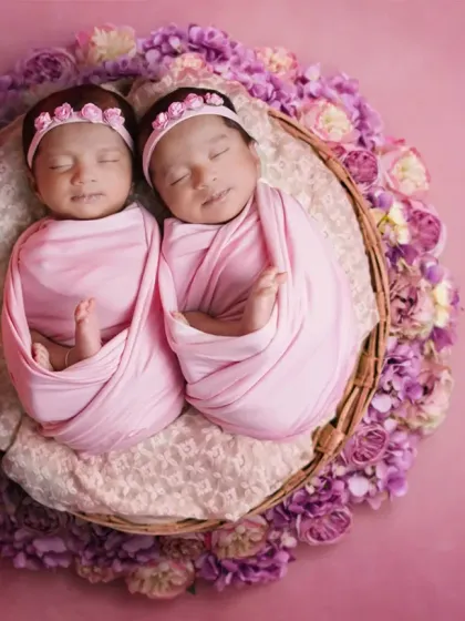 There's something truly magical about newborn twins. We specialize in creating serene and beautiful portraits like this one, ensuring your little ones are safe and comfortable throughout the session at your home or our studio.