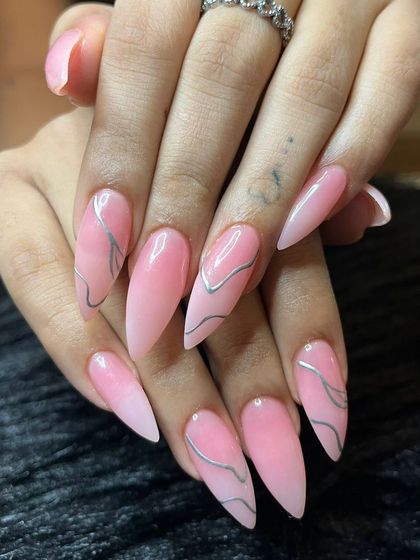 Another view of the artistic pink ombré and silver chrome set.