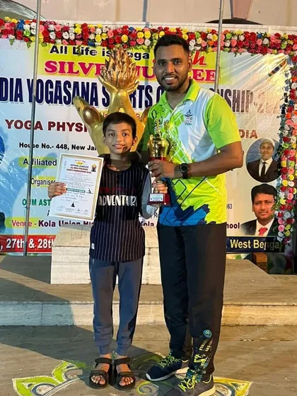 Our student Vidhish Raut, who won the state-level Yogasana competition and was selected for the national competition in Delhi.
