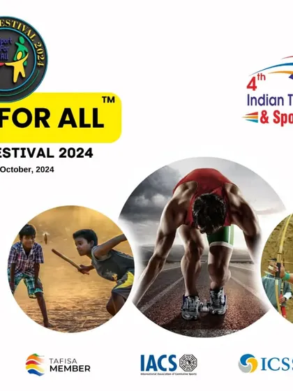 Our "Sport for All" festival is a celebration of both modern and traditional sports. This poster prominently features Gilli Danda and archery alongside modern athletics, showcasing our integrated approach to sports promotion.