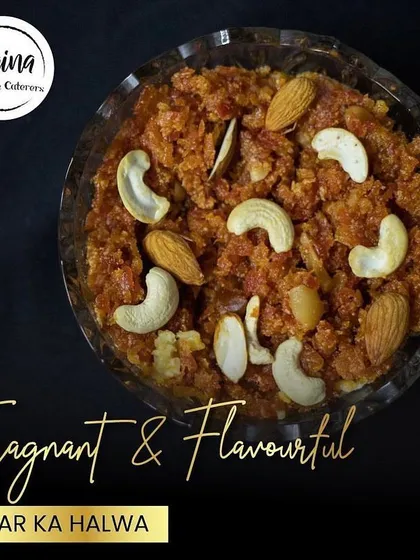 Our fragrant and flavourful Gajar ka Halwa, loaded with cashews and almonds. Made from fresh winter carrots, it's a rich and comforting dessert.