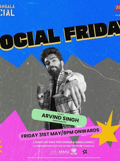 A retro-themed poster for Social Friday at Koramangala Social, showcasing my audio-visual set.