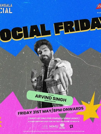 A retro-themed poster for Social Friday at Koramangala Social, showcasing my audio-visual set.