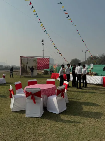 The party setup on my expansive lawn, ready for a birthday celebration. You can customize the decor and layout to fit your vision.