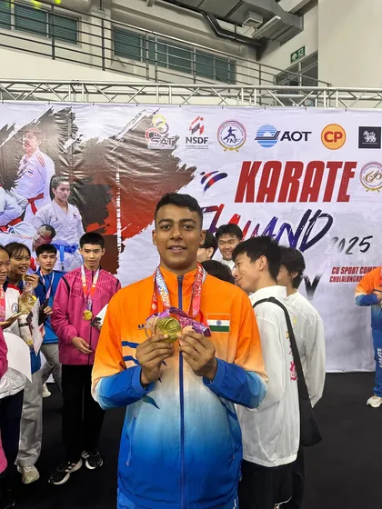 The result of relentless training. My student Rajat Kashyap proudly displaying his haul of one gold and two bronze medals from the Thailand Open Karate Championship in Bangkok.