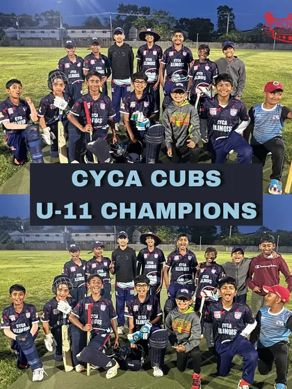 Champions! The CYCA Cubs U-11 team celebrating their win in the 2025 USAC Illinois Hub Tournament.