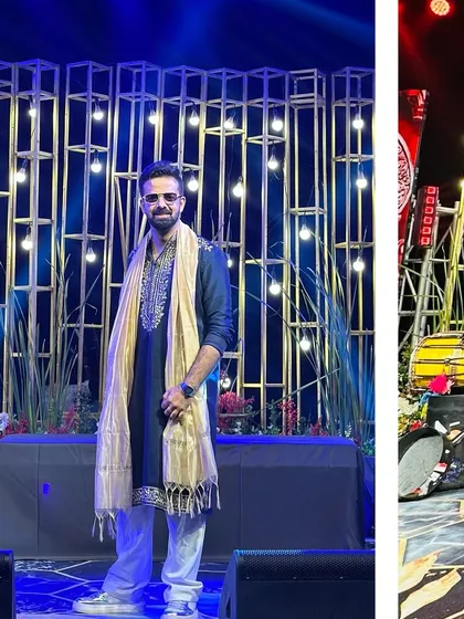 A full-length view of my Sufi Night attire, standing on the beautifully lit stage.