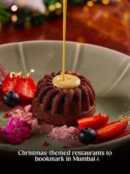 A festive dessert to introduce my guide to Christmas-themed restaurants in Mumbai. This shot immediately sets a celebratory and indulgent mood for the holiday season.