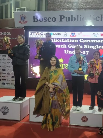 Our players dominate the Under-17 Girls' Singles podium at the Delhi State Championship, a clear sign of our strong competitive program for female athletes.