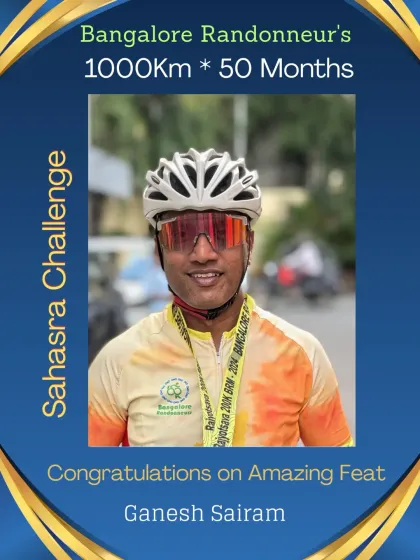 Meet Ganesh Sairam, a true inspiration within our community. He turned the Sahasra Challenge into a personal quest, completing 1000 km every single month for over four years. His journey showcases the incredible feats of consistency our virtual challenges can inspire.