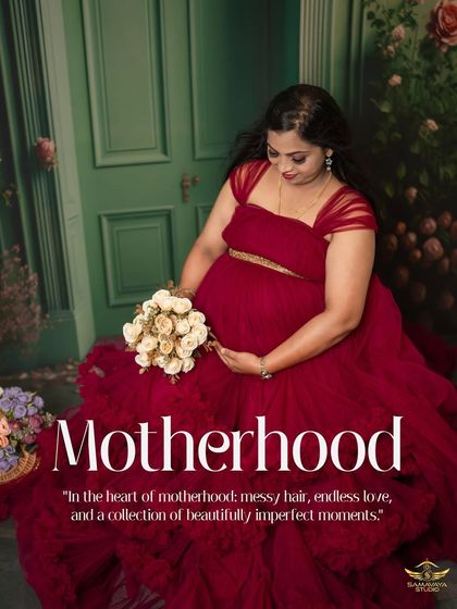 "Motherhood" - this image with its text overlay perfectly captures the essence of the journey. A beautiful, imperfect, and loving experience.