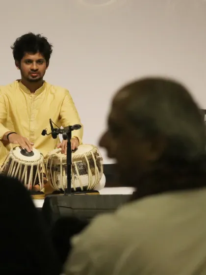 A view from the audience, with my Guruji, Pt. Yogesh Samsi ji, listening intently. Performing in front of him is the greatest honor and challenge.