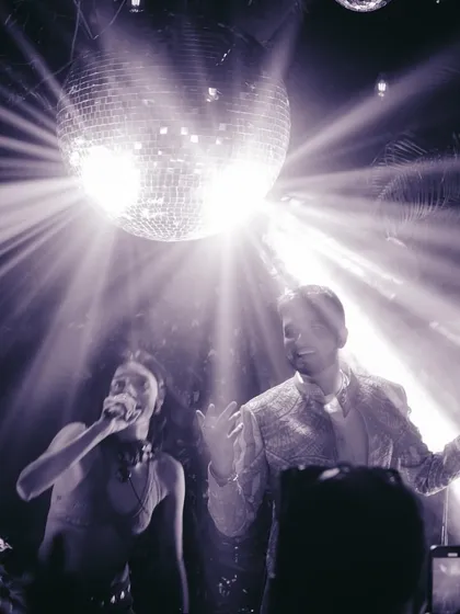 Another shot of a live performance during my set, this time in black and white. The dramatic lighting highlights the energy of the moment.