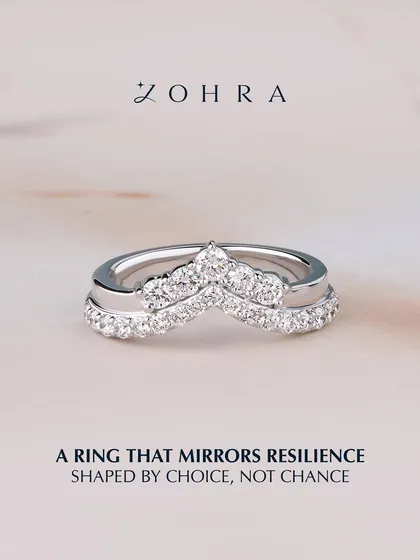 A ring that mirrors resilience. This diamond contour ring in high-polish white gold is shaped by choice, not chance. I designed its V-shape to hug another ring or stand beautifully on its own, a symbol of strength and elegance.