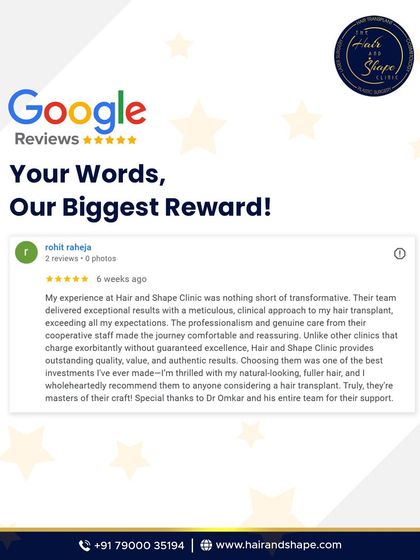 "My experience at Hair and Shape Clinic was nothing short of transformative... Choosing them was one of the best investments I've ever made."