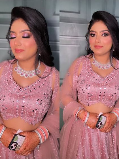 My gorgeous engagement bride. This collage shows her beautiful pink shimmery eye makeup and soft curls, creating a romantic and modern look.