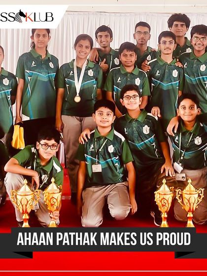 Ahaan Pathak and his team proudly holding their runner up trophy from the DPS Bengaluru Interschool Chess Tournament. Team events like these build sportsmanship and collaborative spirit.