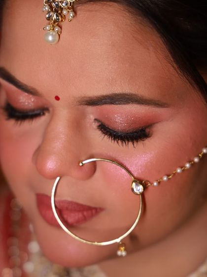 Another look at the soft glam eye makeup. The focus is on a clean, blended shadow with a touch of sparkle, perfect for a bride who wants elegance.