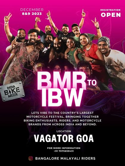 Our official announcements for the BMR ride to India Bike Week in Goa. We invite all enthusiasts to join us for the country's largest motorcycle festival, a celebration of freedom, friendship, and horsepower.