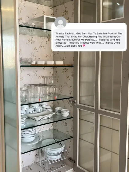 "God sent you to save me from all the anxiety." This client was overwhelmed with organizing a new home for her parents. I was able to execute her vision, creating a system that relieved her stress and made the move a smooth, positive experience.