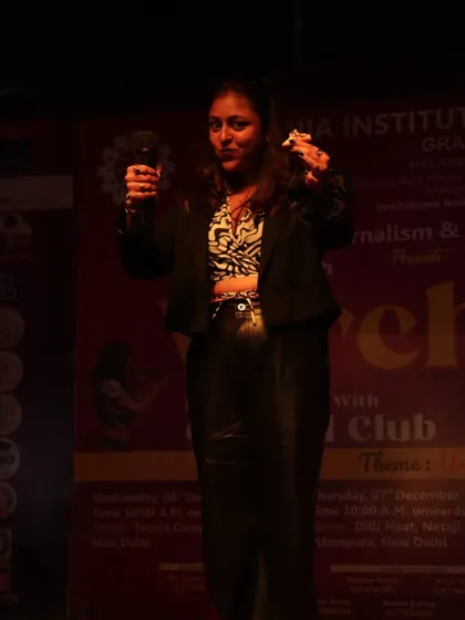 Just me on stage, bringing that Gemini energy you crave for your event. This was at the Varchasva Media Fest, and I was having a blast.